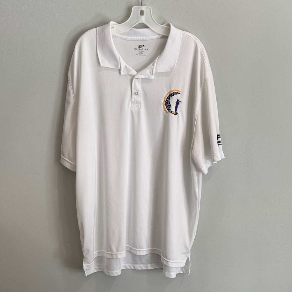 White UltraClub Polo‎ Shirt with Embroidered Logo 2xl